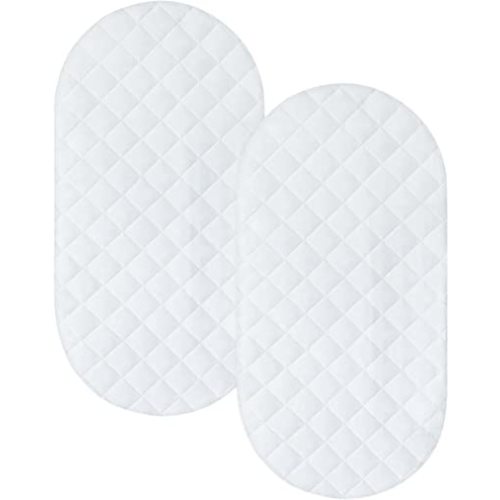 Bassinet Mattress Pad Cover Fit for Hourglass/Oval Bassinet Mattress, Waterproof Bassinet Mattress Protector Quilted Bassinet Sheets (32"x17") 2 Pack for Boys Girls, White