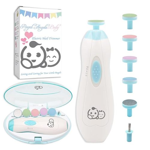 Baby Nail Trimmer 6 in 1, Usage Labeled Case, Royal Angels Baby Electric Nail File, Baby Grooming Kit Manicure Set for Toddler and Adults, Newborn Toddler Toes & Fingernails Nail Care Kit (Babyblue)