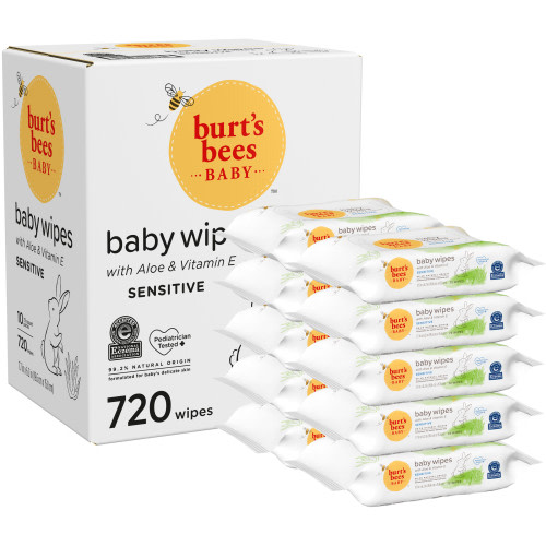 Burts Bees Baby Wipes for Newborns & Toddlers, Sensitive Skin Wipes - Eczema-Safe, 72 Wipes per Pack, Total 10 Packs