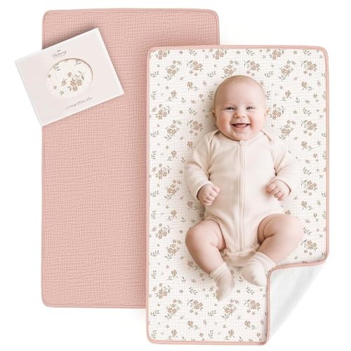 Konssy 2 Pack Waterproof Muslin Portable Changing Pad, Diaper Changing Mat