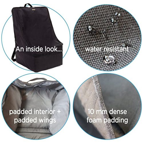 Car Seat Travel Bag - Adjustable Padded Backpack for Car Seats (Black)