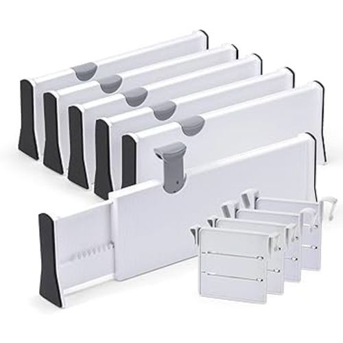 Easortm Drawer Divider 6 Pack, Adjustable Drawer Dividers for Clothing 4", Expandable Drawer Dividers Organizer form 11-17" for Nursery Dresser Bathroom Bedroom Drawer.(White)