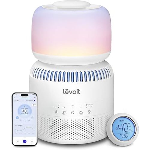 LEVOIT Humidifiers for Bedroom Baby, Sprout Evaporative with Dual Filters for Air & Water, Separate Sensor, Adjustable No Blue Nightlight, Auto Dry, Smart Control & Alexa, Auto Mode, 3.8L Tank for 36H
