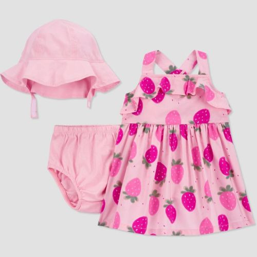 Carter's Just One You® Baby Girls' Strawberries Top & Bottom Set with Hat - Pink, Size: 9M