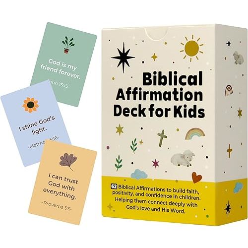 Biblical Affirmation Deck for Kids, 62 Bible Affirmation Cards for Kids, Biblical Truth Cards, Identity in Christ, Christian Basket Stuffer for Children