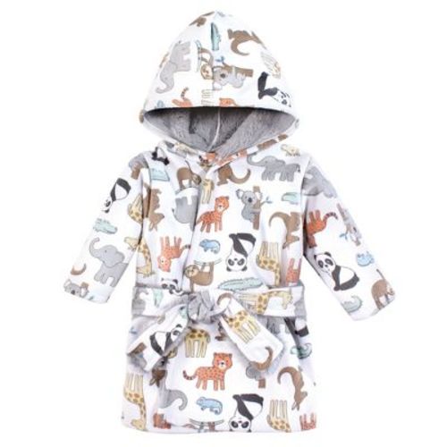 Hudson Baby Mink With Faux Fur Lining Pool And Beach Robe Cover-ups, Zoo Animals, 0-6 Months