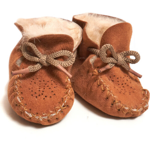 Babys Sheep Skin Lace-Up Footie, Cognac - HutteliHut | Maisonette
