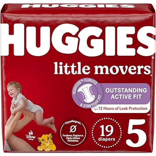 Huggies Size 5 Diapers, Little Movers Baby Diapers, Size 5 (27+ lbs), 19 Count
