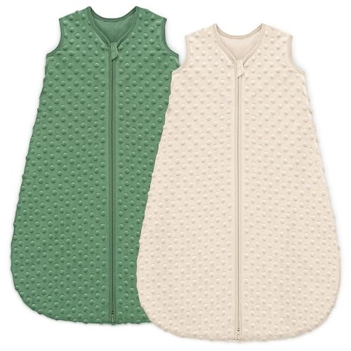 Unnivoll Fleece Baby Sleep Sack 0-6 Months with Plush Dots 1.5 Tog Baby Wearable Blanket with 2-Way Zipper Warm Sleeping Sack for Toddler Infant Newborn - Small, Apricot & Dark Green