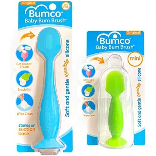 Bumco Diaper Cream Spatula + Mini Baby Bum Brush for Baby Butt Cream with Travel Case - Diaper Cream Applicator Set, Butt Spatula Baby Necessities, Diaper Cream Brush, Blue & Green