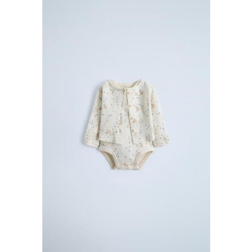 PACK OF PRINTED POINTELLE BODYSUIT AND JACKET - Ecru | ZARA United States