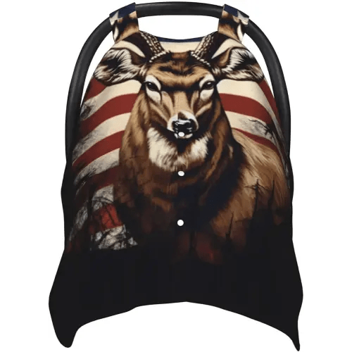 American Flag Deer Baby Car Seat Canopy and Nursing Cover for Breastfeeding Multi-Use Cover Lightweight Infant Stretchy Carrier Carseat Winter Cover for Newborn Girls Boys