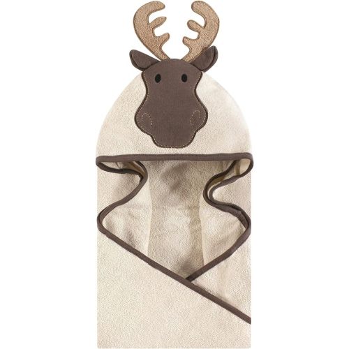 Hudson Baby Unisex Baby Cotton Animal Face Hooded Towel, Modern Moose, One Size