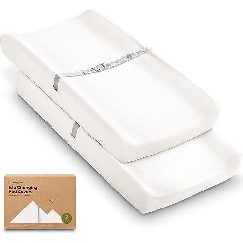 2-Pack Baby Changing Pad Covers for Girl, Boy, Neutral - Soft Viscose Derived from Bamboo Changing Table Pad Cover Sheets,Baby Nursery Diaper Changing Pad Cover,Contour Changing Pad Liner (Soft White)