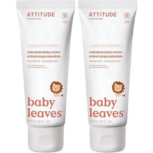 ATTITUDE Baby Body Cream, Ewg Safe Moisturizing Lotion for Sensitive Skin, Moisture & Protect, Pear Nectar, 6.7 Fl Oz (Pack of 2)
