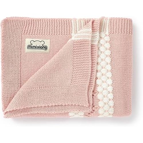 mimixiong Coton Baby Blanket Knitted Receiving Baby Blankets for Newborns Boy Girl Light Pink 40x30 Inch