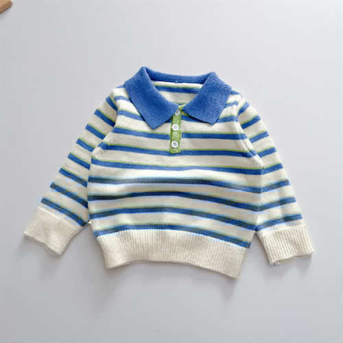 Baby Knitted Polo Blue Striped Sweater