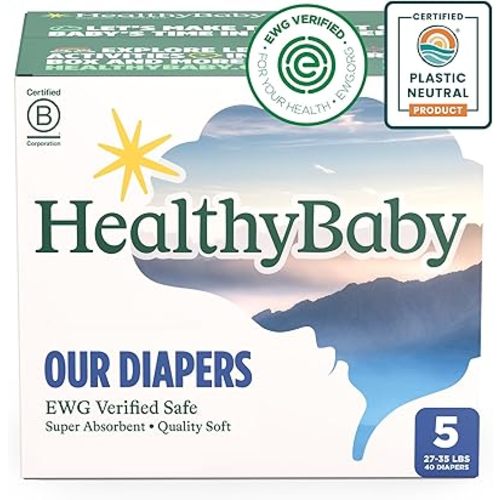 Our Diapers | EWG Verified Safe & Plant-Based Diapers | Absorbent for Leak Protection | Soft Organic Cotton Shell | Chlorine-Free Diaper for Sensitive Skin | Size 5 (40 Diapers)