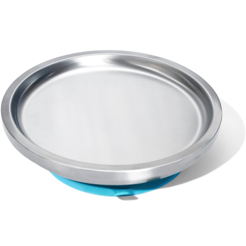 Avanchy Open Baby Plates with Suction – Stainless Steel Divided Plates for Toddlers, BPA-Free, Dishwasher Safe, Unbreakable, Non-Toxic, 100% Silicone Suction – Blue