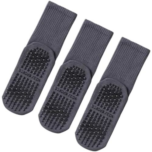 Pilates Socks with Grips for Women Grippy Non Slip Crew Socks for Yoga Barre Hospital Solid 3 Pairs