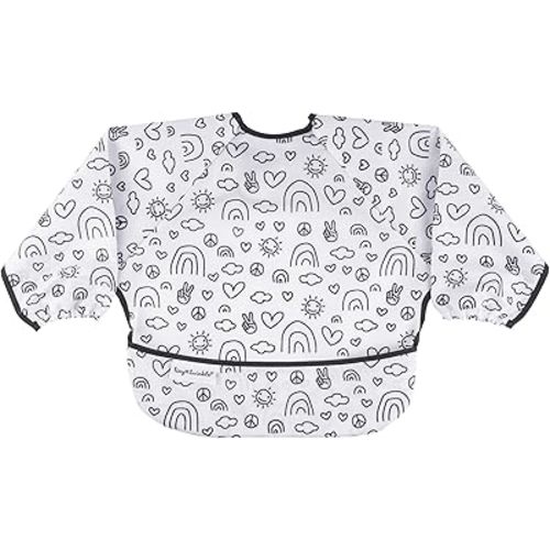 Tiny Twinkle Mess Proof Baby Bib, Cute Full Sleeve Bib Outfit, Waterproof Bibs for Toddlers, Machine Washable, Tug Proof, Baby Smock for Eating, Long Sleeved (Peace, Small 6-24 Months)