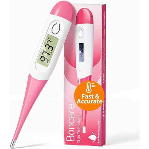 Boncare 10 Seconds Oral Thermometer for Adults and Kids - Accurate & Safe Rectal Thermometer for Baby with Fever Alarm, Digital Thermometer FSA HSA Eligible (Pink)