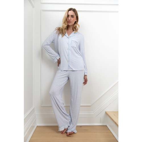 Ruffle Bamboo Pajama Set in Blue Gingham