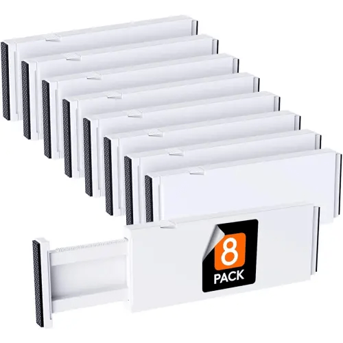 Lifewit 8 Pack Drawer Dividers Plastic 4" High, 11-17" Adjustable Drawer Organizers for Clothes, Expandable Dresser Separators in Bedroom/Bathroom/Kitchen/Fridge/Office Organization and Storage