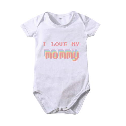 MHZLDYZ Onesies 0-3 Months Girl Boys And Girls Cartoon Color Printing I Love My Mommy Print Short Sleeved Crawl Clothes Summer Solid Color 0 To 24 Months Kids New Born Clothes Baby Girl (White,12M)
