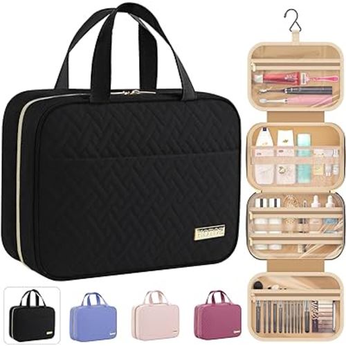 HOTOR Travel Toiletry Bag - Toiletry Bag w/Hanging Hook - Spacious Toiletry Bag for Women & Men, Makeup Bag/Big Comparment, Waterproof for Travel Accessories, Travel Essentials, Medium, Black