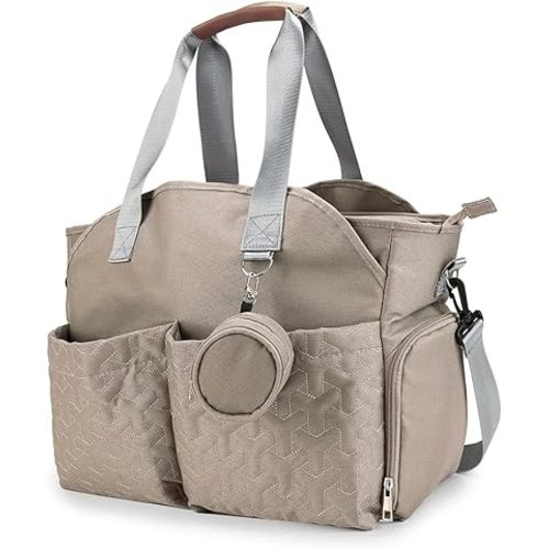 Breast Pump Bag - Baby Diaper Tote Bag with Laptop Sleeve Fit 15 Inch Laptop and Insulation Pocket, Fit Most Breast Pumps Like Medela, Spectra S1,S2 Avent(Brown)