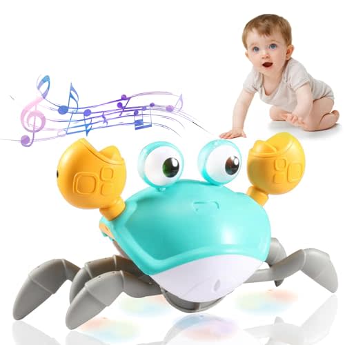 PETWORTHY Crawling Crab Baby Toy - Infant Tummy Time Toys for 3-6 6-12 Learning Crawl 9-12 12-18 Toddler Babies Boy Crabby Toys 3 4 5 6 7 8 9 10 11 12 Walking 36 Months Music Dancing Birthday Gift