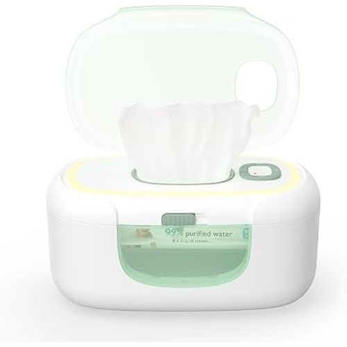 Momcozy New Baby Wipe Warmer, Large Capacity Wipe Dispenser Compatible with 60-80pcs,10-Min Fast Heating,4 Temperature Modes,Innovative Spring Design,Silicone&Top Seals,Even Heating,3-Level Nightlight