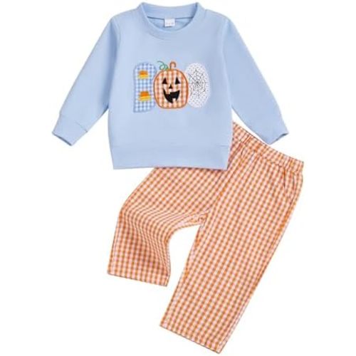 Toddler Baby Boy Thanksgiving Outfit Turkey Crewneck Sweatshirt Long Sleeve Shirt Plaid Pants Cute Fall Clothes
