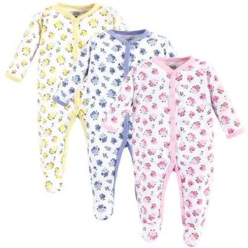 Luvable Friends Baby Girl Cotton Snap Sleep and Play 3pk, Floral, Size: 6-9 months