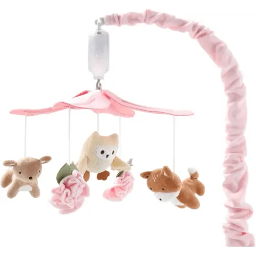 The Peanutshell Crib Mobile for Girls - Pink and White Musical Baby Crib Mobile with 12 Lullabies, Forest Baby Little Forest Nursery Decor