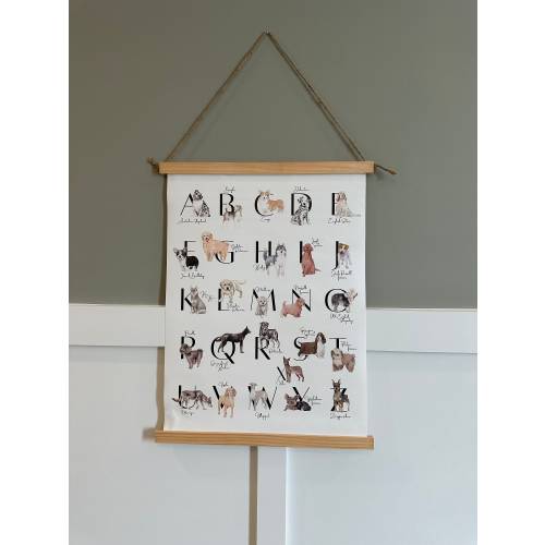 Hanging Canvas Alphabet Dog Breeds Wall Art, Dog Nursery Décor, Dog Nursery, Dog Alphabet, Dog Artwork