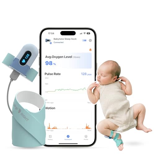 Babytone Baby Sleep Sock Monitor, Tracking Heart Rate and Movement for Infant, Wearable Foot Monitor Smart Sock with Bluetooth and APP, for 0-36 Months Newborn
