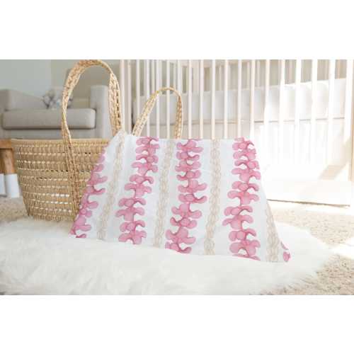 Pink Plumeria Swaddle Blanket, Pikake Flower Baby Swaddle Blanket, Hawaiian baby blanket
