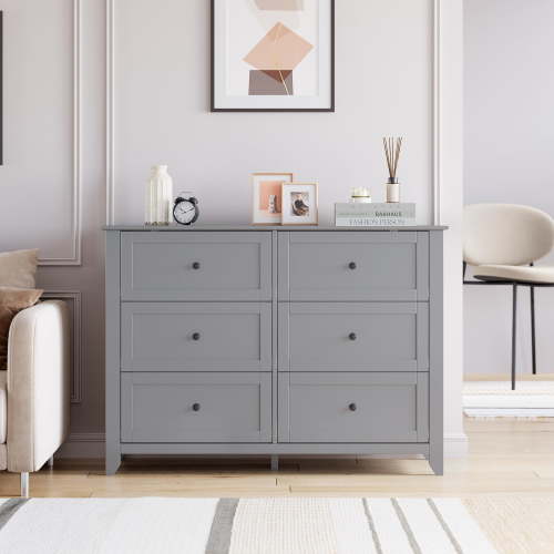 TROPOW Dressers & Chests of Drawers,6 Chest of Drawer Dresser, Modern and Stylish Dresser, Deep Drawers and Nickel Round Handle, Wood Organizer Dresser with Ample Storage Space for Bedroom,Grey