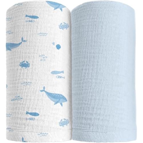 SUNSHINE & SNUGGLES Soft 100% Cotton Swaddles for Newborns, 2- Pack - Large, Breathable Baby Blanket - Versatile, Durable Muslin Swaddle Blankets - Perfect for Moms