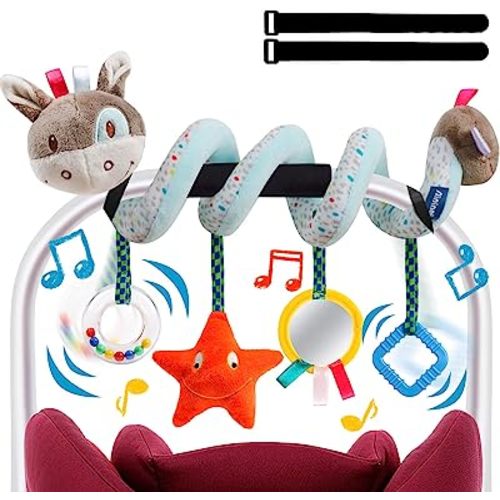 Baby Car Seat Toys Activity Stroller Toy for Boys Girls 0 3 6 9 10 12 Months, Spiral Hanging Plush Toys, Baby Shower Thank You New Year Gifts X-mas Stocking Stuffers