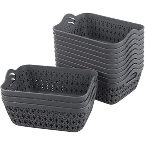 Morcte Mini Storage Basket, Plastic Organization Trays Bins (Grey, Set of 12)