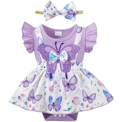 AMAWMW Newborn Baby Girl Clothes Ruffle Sleeveless Romper Floral Dress Bodysuit Infant Girls Summer Outfits with Headband