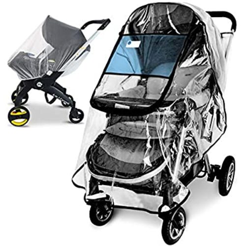 Stroller Rain Cover and Baby Stroller Mosquito Net(2-Piece Set),Universal Stroller Accessory,Waterproof, Windproof Protection,Protect from Dust Snow,Baby Travel Weather Shield