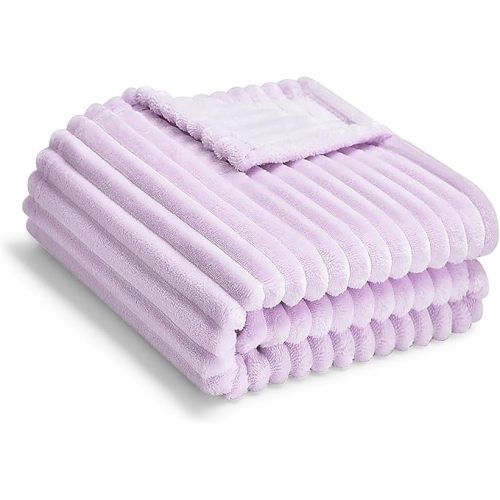 Soft Fleece Baby Blanket Ultra Cozy Baby Blankets for Girls Warm and Lightweight Infant Toddler Newborn Receiving Gift with Reversible Stripes for Crib Stroller, 30x40 Inch, Light Purple