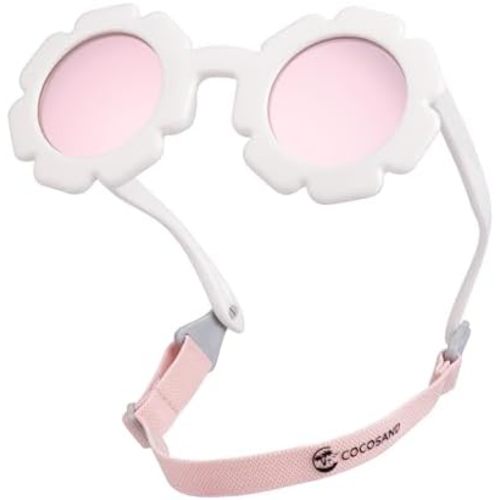 COCOSAND Toddler Sunglasses with Strap Polarized Lens Retro Flexible Flower Frame for Baby Kids Boys Girls Age 3-24 Months