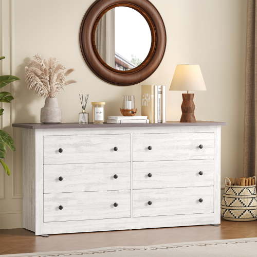 CONCETTA 6-Drawer Double Dresser for Bedroom, Wide Chest of Drawers, Bedroom Storage Furniture，White
