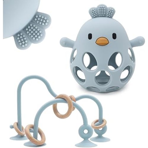 Baby Teething Chew High Chair Suction Toys - Baby Teething Toys Silicone Teethers, Baby Table Toys,Food Grade Silicon for 6 12 18 Months (Blue)