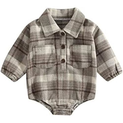 Baby Boy Plaid Shirt Romper Flannel Long Sleeve Oversized Tops Infant Button Down Fall Clothes
